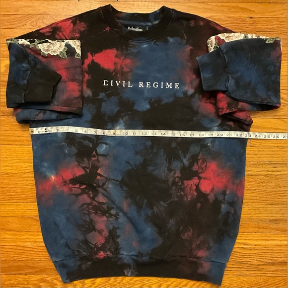 CIVIL REGIME Navy/Scarlet TyeDye Sweatshirt Unisex L Large LG NWOT w/Roses Emb - Picture 6 of 7
